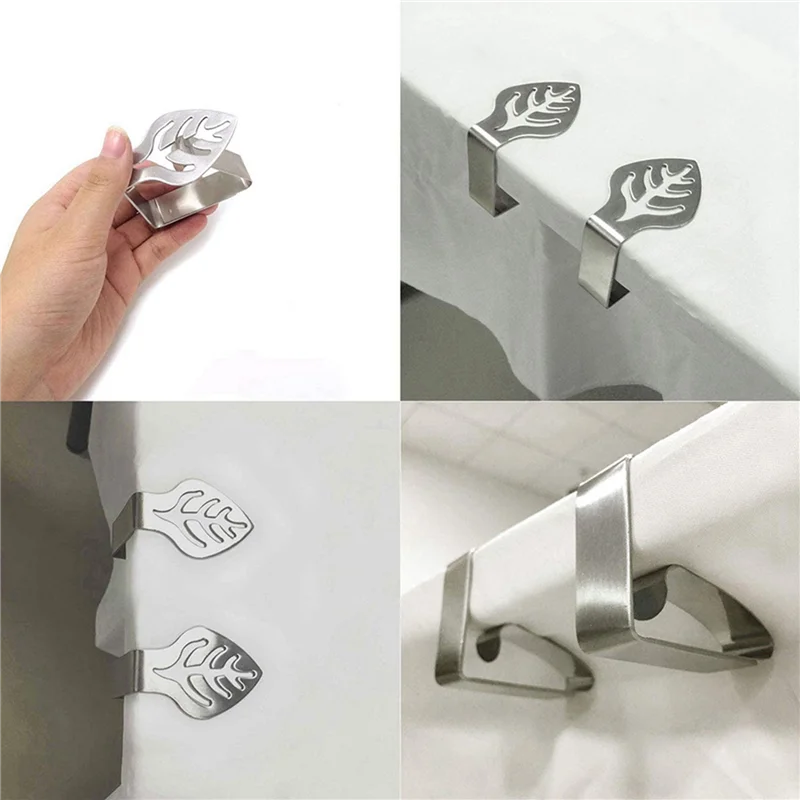 A71Z 16 Pcs Silver Stainless Steel Tablecloth Clip Creative Leaf-Shaped Table Fixing Clip Thickened Non-Slip Tablecloth Rack