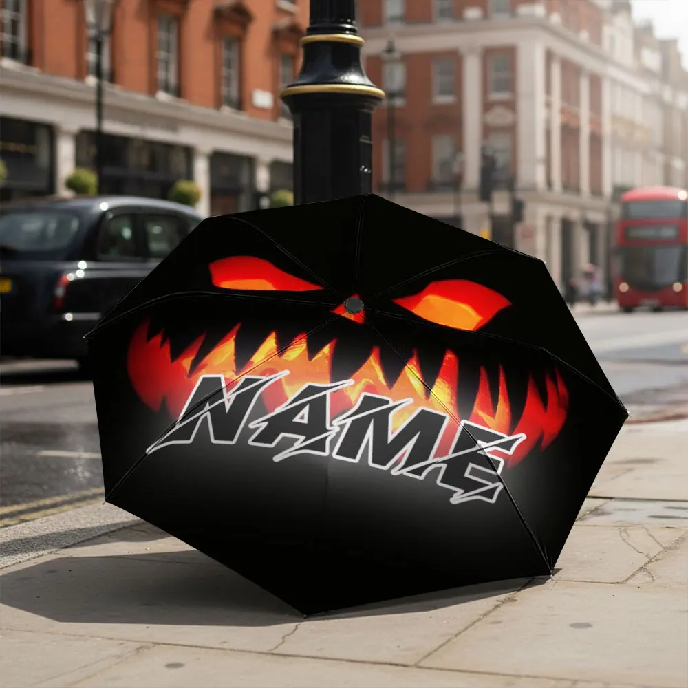 Custom Name umbrella, Halloween Pumpkin Face Umbrella-Dark Spooky Design Fashion Folding Umbrella for Daily Use,Christmas Gift