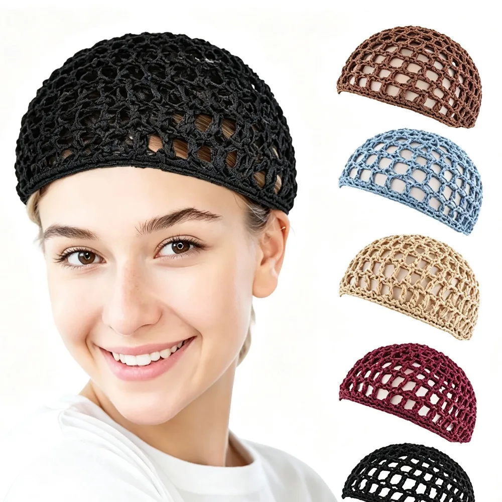 Hand‑Knit Crochet Sleep Nightcap, Soft Breathable Elastic Hair Net, Comfort Hair Cover for Men & Women