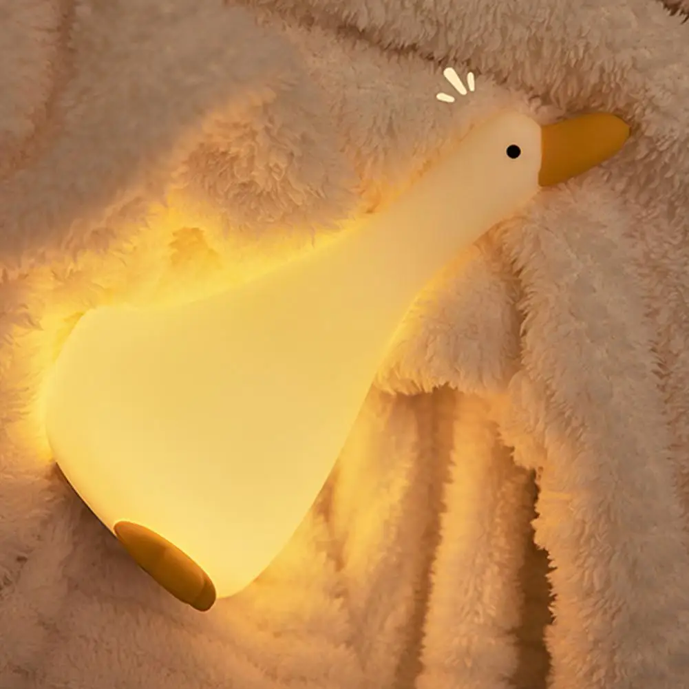 Desenhos animados Duck Shape Night Light, cor quente, silicone macio, ajustável, adequado para o berçário do bebê, U4a4