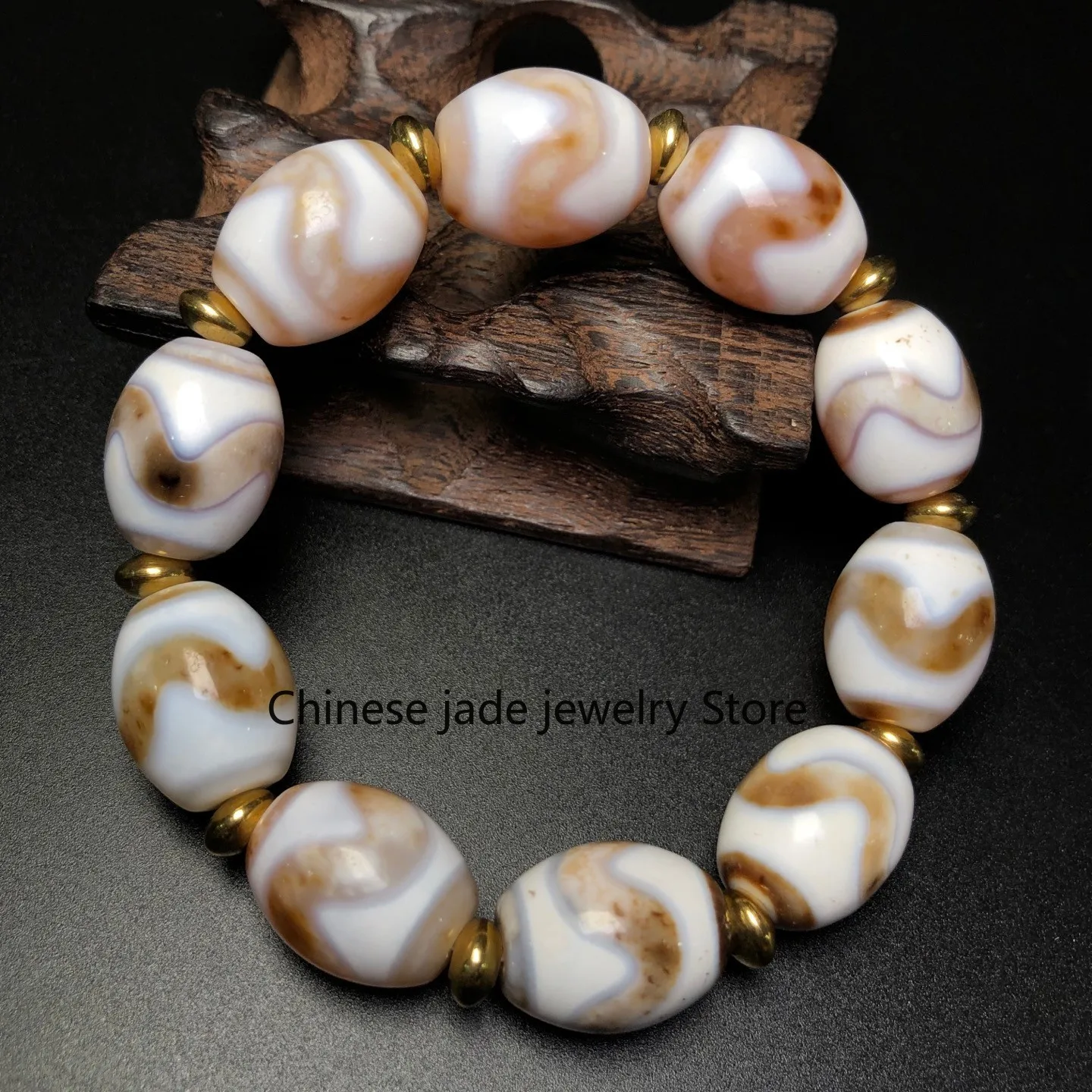 Rare Tibetan Buddhism Agate Tiger Tooth Totem Dzi Beads Amulet Bracelet G730
