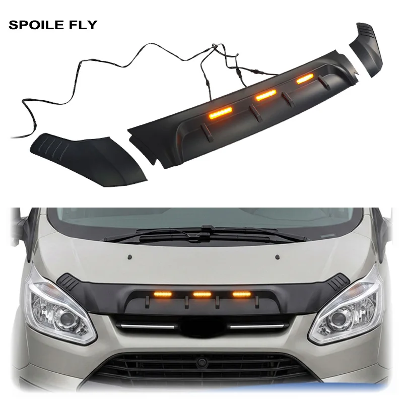 3PCS 2012 To 2018 For Ford Transit Custom Mk8 LED Light Hood Protector Matte Black Three Section Lightshield Hood Deflector