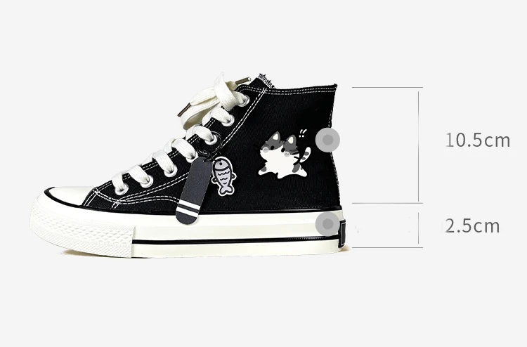 Amy und Michael Kawaii Anime Mädchen Studenten Alltagsschuhe Damen High-Top Canvas-Schuhe Schwarze Schnürschuhe Flache Freizeitsneaker – Detail 2