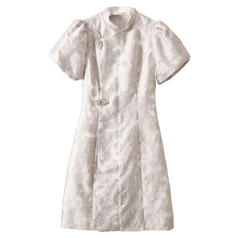 High Quality |New Girl Chinese Style Light Gentle Short Improved Cheongsam Lantern Sleeve Women Dress