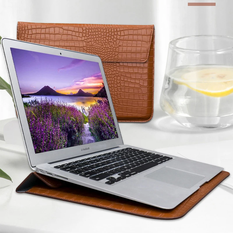 for MacBook M2 M1 Air Pro Retina 15 13 12 11 11.6 Laptop Case PU Leather Crocodile Texture Stand Holder Sleeve Bag Shell Cover