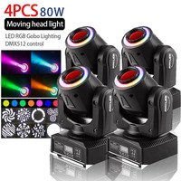 4PCS 80W DMX512 Pattern 360° Moving Head Lights Professional DJ Disco Light Wedding Club Festival Audience Ambient Dance Lamp