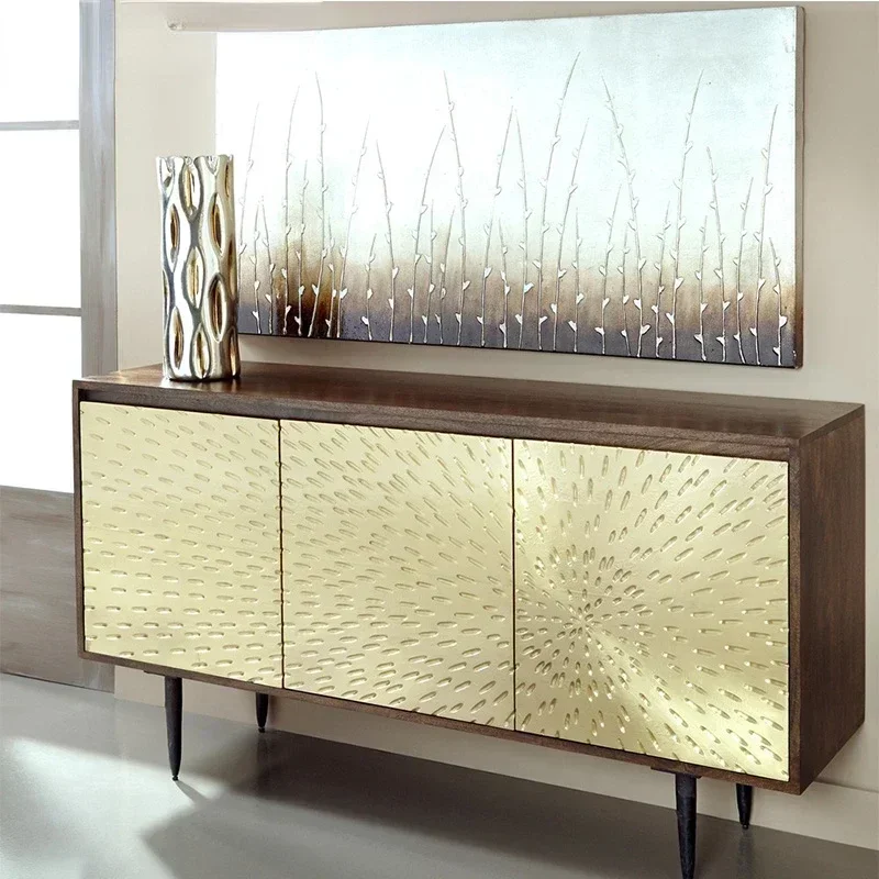 Gabinete de entrada para el hogar, decoración para sala de estar, pasillo, aparador creativo minimalista moderno, gabinete dorado de lujo para salón de sol