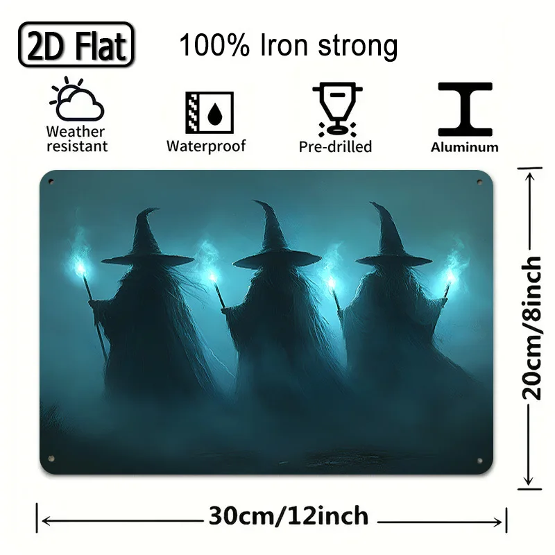 Mystical Decorative Plaque - Witches with Glowing Staffs - Enchanting Wall Art for Halloween-Themed Indoors