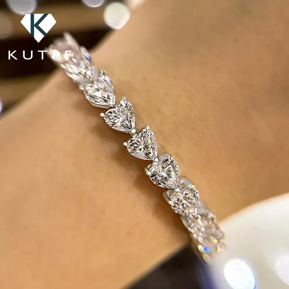 

Heart Shape Moissanite Tennis Bracelets with Certificates 925 Sterling Silver Sparkling Diamond Bangle Fine Jewelry for Women