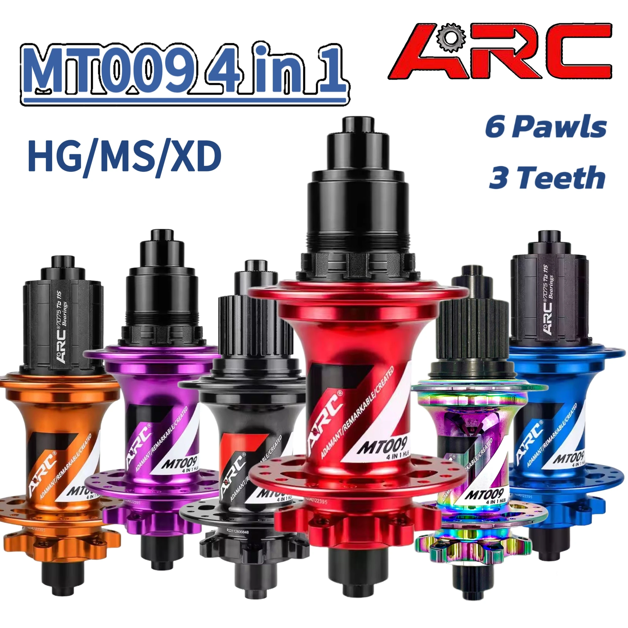 

ARC MT009 Передняя/задняя 32-отверстия MTB Hub 12Speed 6 Pawls 3 зуба 114 кликов Подшипник дискового тормоза QR-концентратор из алюминиевого сплава с HG/MS/XD