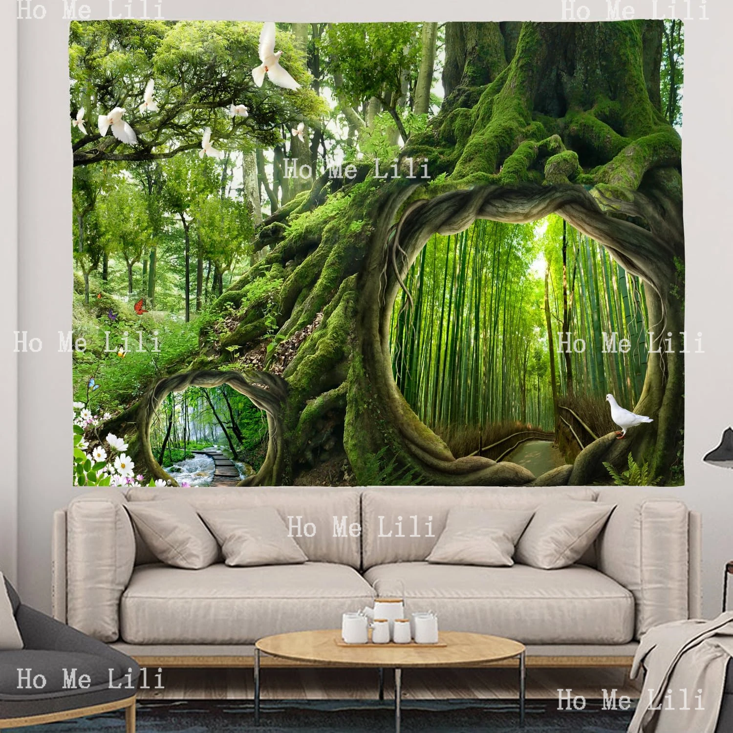 Popular Moon Bohemian Fantasy Design Flower Colorful Plant Wall Bedroom Daily Fantasy Forest Decoration Tapestry For Dormitory