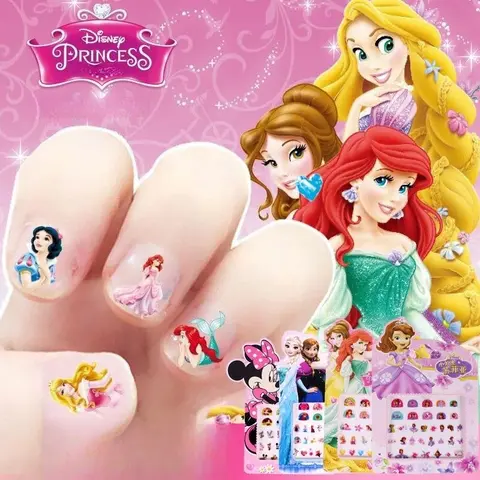 Princess Kids Nail Stickers Frozen Elsa Anna Cosplay Cartoon Nail Decals Safe Nail Art Stickers for Girls Toys Gift
