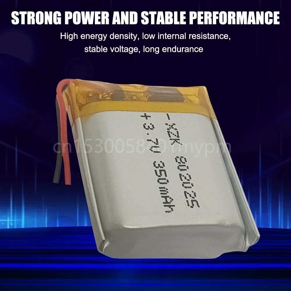 802025 Li-Po Cells 3.7V 350mAh Lithium Polymer Rechargebale Battery for MP3 GPS Toys Voice Recorder Bluetooth Headsets