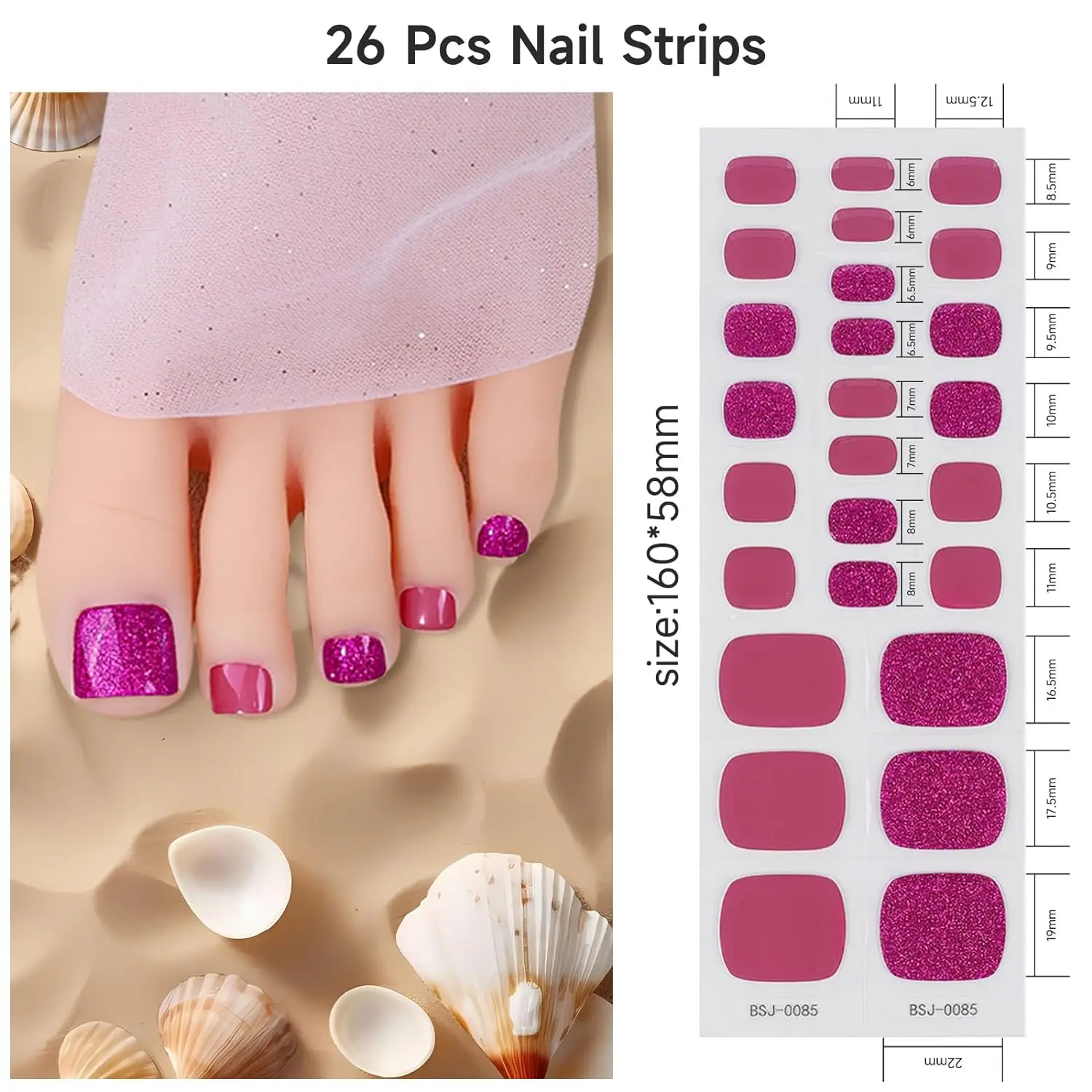 26 Streifen Zehen nagel Gel Aufkleber härtet mit UV-Lampe härten den Gel streifen wasserdichte Sommer halb gehärtete Fuß Gel Nail Art Wraps