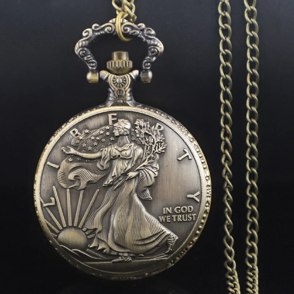 God Blessed Relief Vintage Pocket Watch Quartz Chain Pendant Clock Necklace Watches for Men Women Unique Gifts