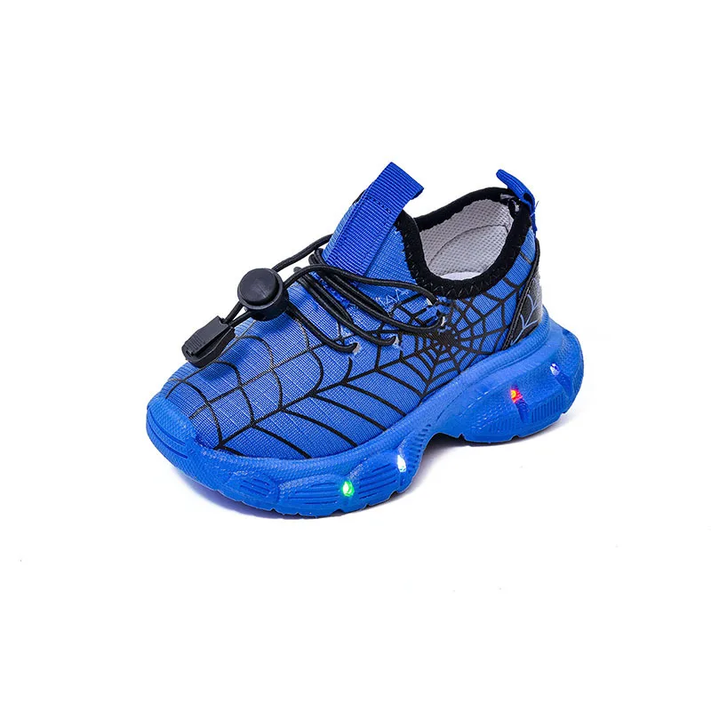 Spring and autumn new children's sports shoes Spider-Man LED light shoes 1-6 years old boy sports breathable comfortable casual