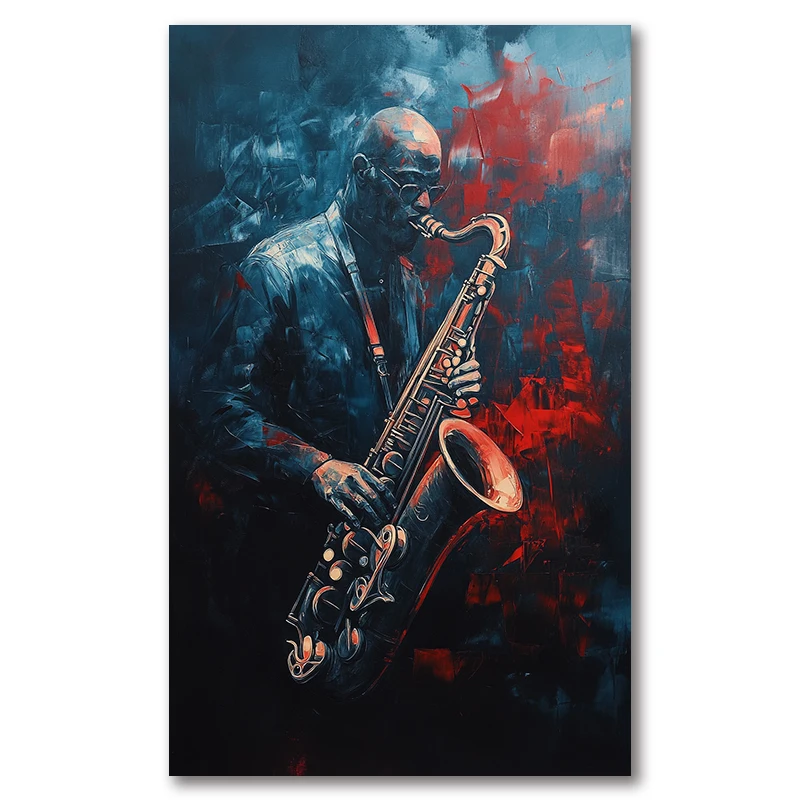 Jazz Music Painting Canvas Print Poster Abstract Musician Playing Saxophone Wall Art Painting Mural For Living Room Home Decor