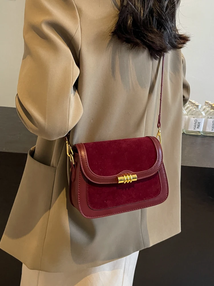 High Quality Burgundy Retro Frosted PU Splicing Crossbody Bag Ladies Multi-layer Interval Square Bags Classic Commuting Handbag