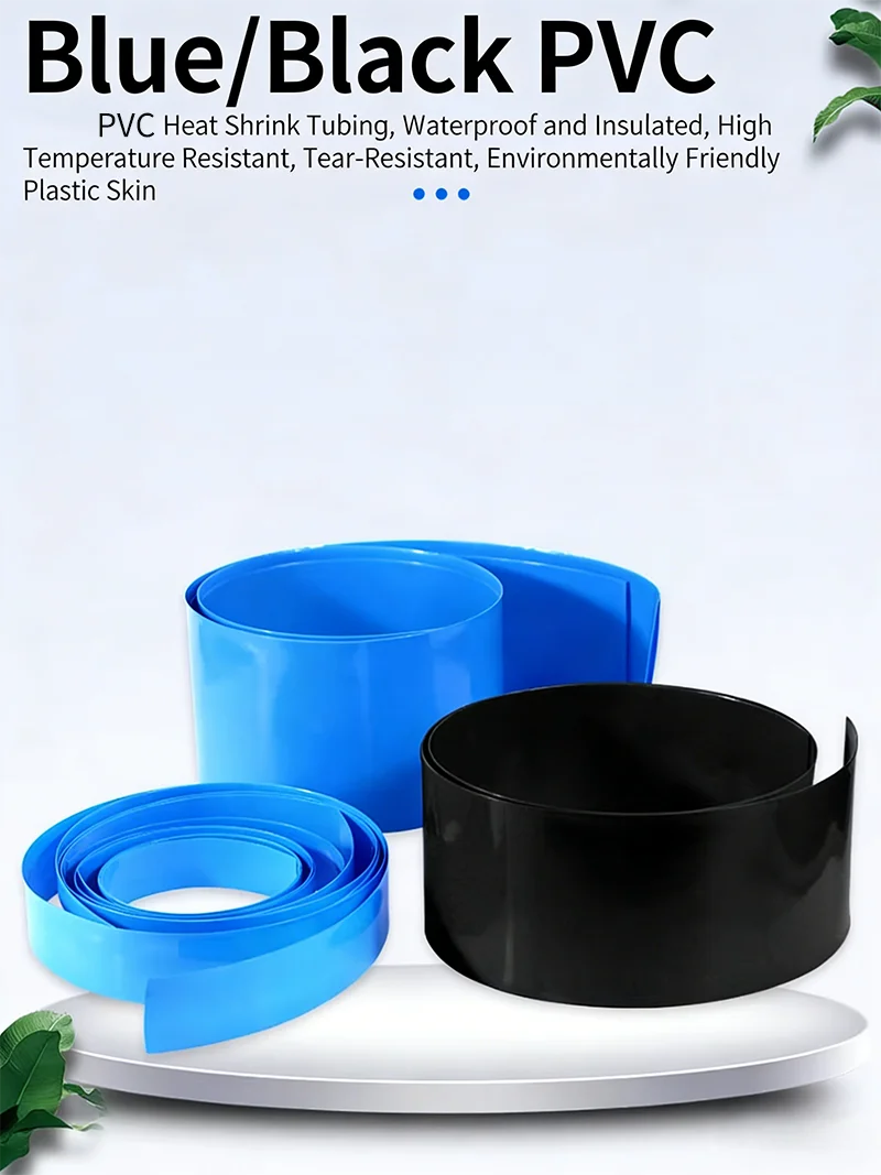 2/5/10M 18650 Lipo Battery PVC Heat Shrink Tube Pack 7-155mm Width Insulated Film Wrap lithium Case Cable Sleeve Blue&Black