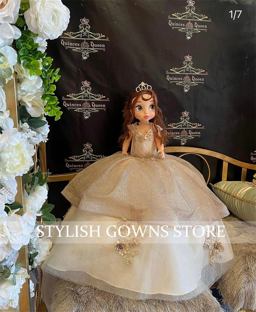 Gaun boneka buatan tangan Quinceanera kustom tautan khusus Sweetheart untuk gaun boneka Barbie Bead 3D bunga berjenjang cuatomisasi