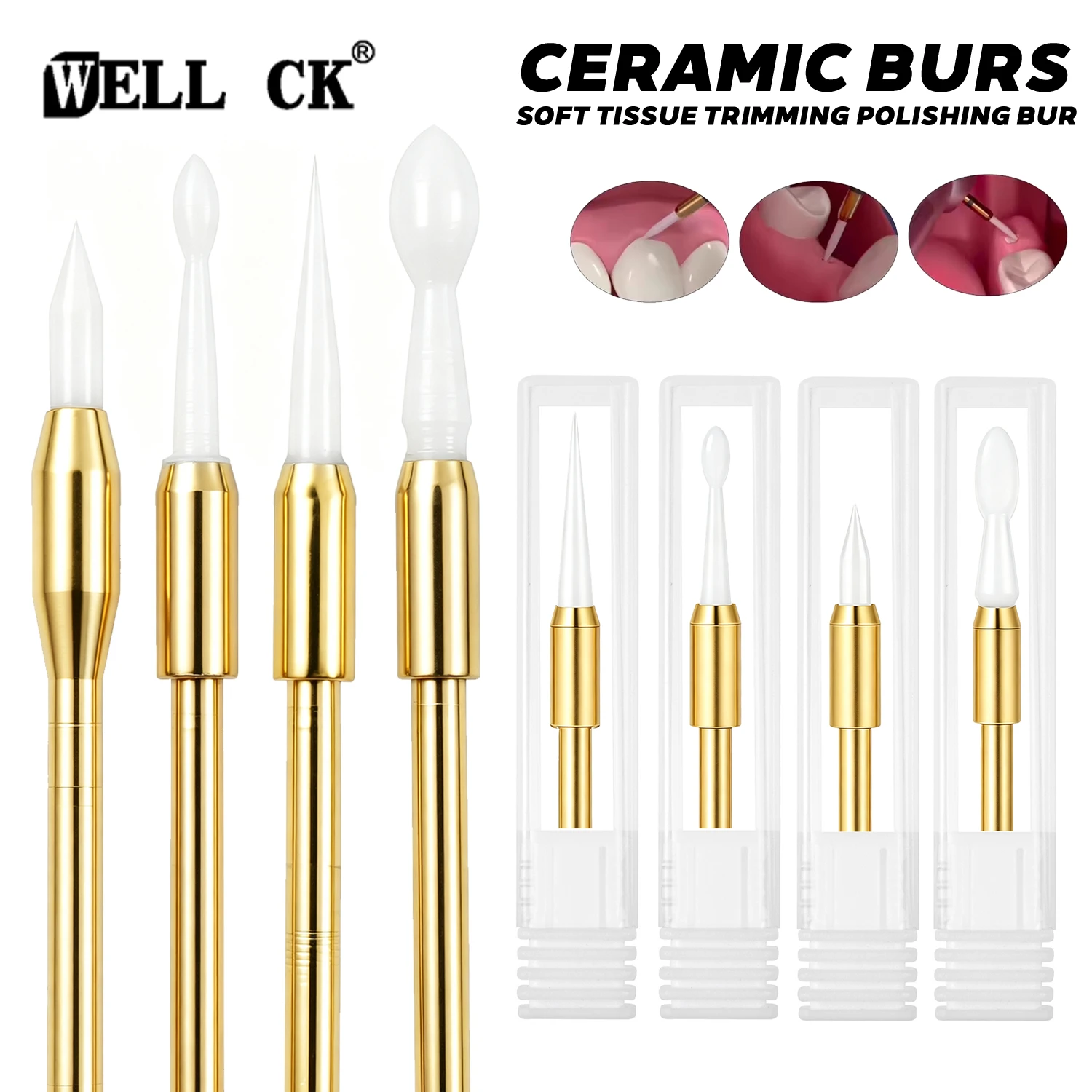 1/4Pcs Dental Ceramic Burs Soft Tissue Trimming Polishing Bur High Speed Needle for Gum Recession Proliferative Grinding Dentist