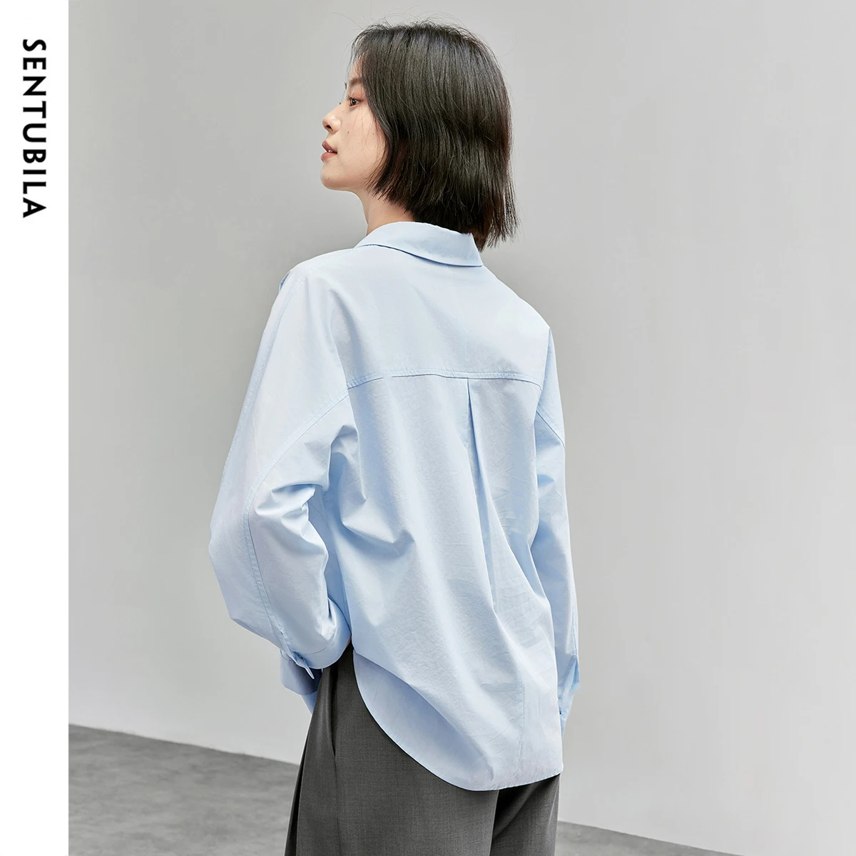 SENTUBILA Office Lady Shirts & Blouses Women 2024 Autumn Fall Loose Fit Cotton Lyocell Blend Long Sleeve Tops Woman 143C55791