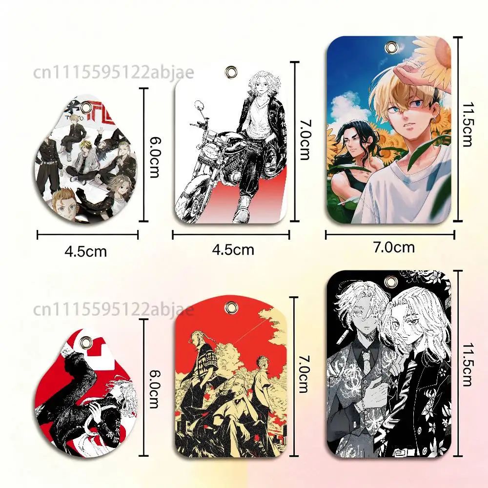 T-Tokyo revengers Rectangle ID Card Case Keychain Access Card Bag Key Tag Ring Leather Card Holder Key Ring