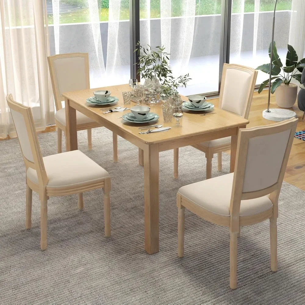 Dining Chair Set of 4 with Padded Seat & Back, Rubber Wood Frame, Max Load 330 Lbs, French Armless Wood Dining Chair