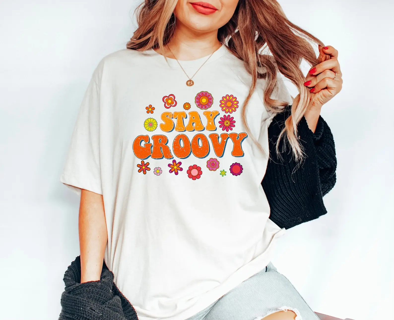 Retro Stay Groovy Shirt Preppy Hippie Summer peace shirt Cute Country Shirts Peace Sign