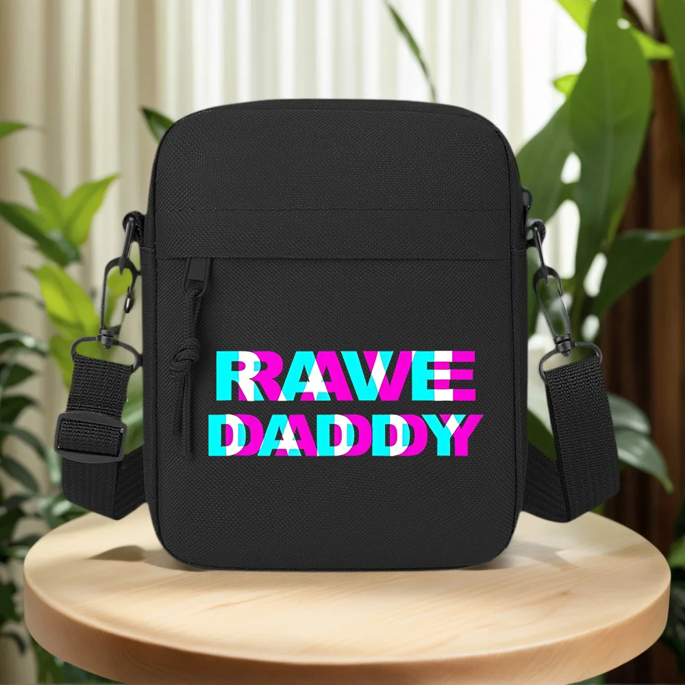 Text layered color,stylish rave design Men Crossbody Bag Single Shoulder Women Cartoon Anime Film Printing Design Unisex