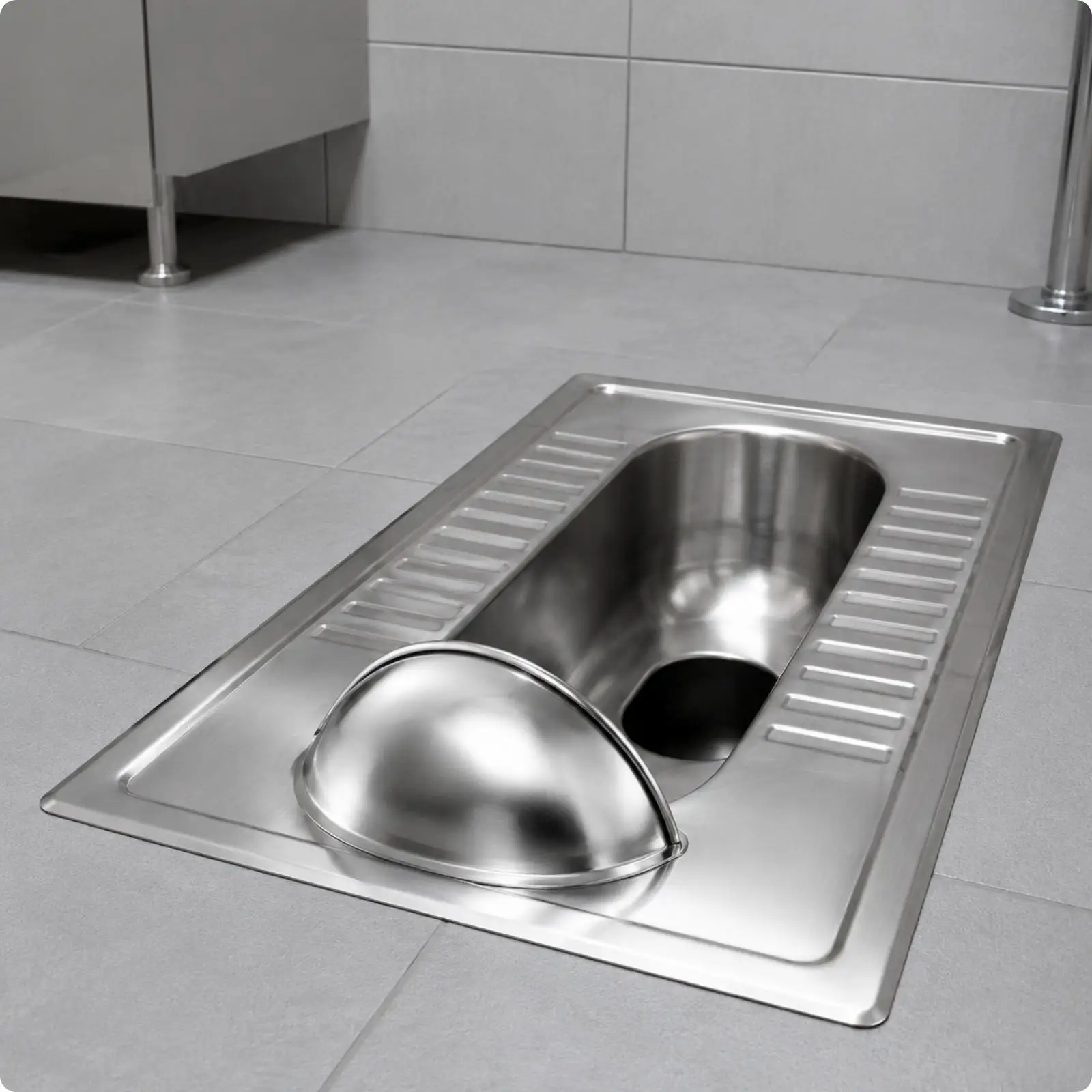 Sturdy Stainless Steel Toilet Squat Pan with Contoured Bowl and Central Opening for Simple Floor Installation