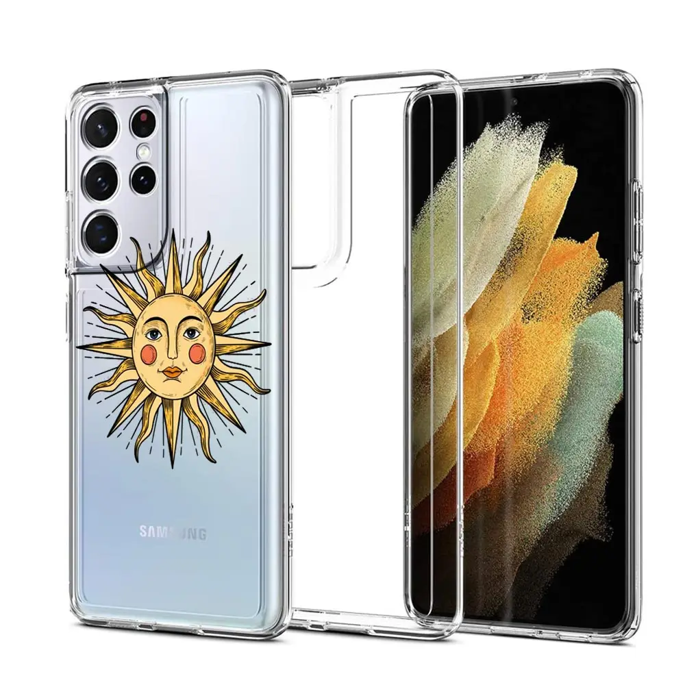 Grappige Zon Maan Angel Eyes Telefoon Case Voor Samsung Galaxy S23 S22 Ultra S20 S21 FE 5G S10 S10E S9 S8 Plus 4G Zachte Clear Back Cover