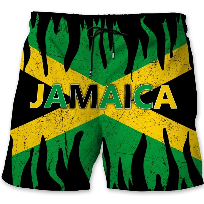 Jamaica Lion Emblem Graphic Beach Shorts For Men 3D Print Jamaican Flag Pattern Hawaii Ice Shorts Summer Mens Swim Trunks