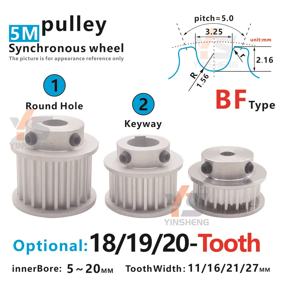 18T 19T 20-tooth BF Type HTD 5M Synchronous wheel Bore/Keyway 5 To 20mm for Width 11/16/21/27MM HTD5M Timing Belts gear pulley