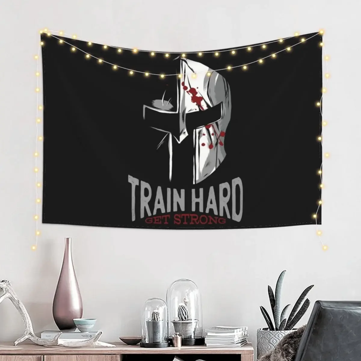 Train Hard Spartan Helmet Sparta Gym Gift Tapestry Wall Deco Bedrooms Decorations Tapestry