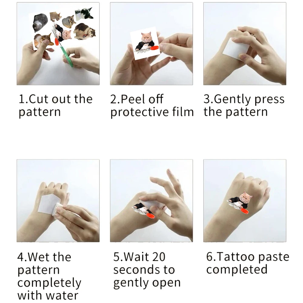 10pcs Cute Cat Funny MEME Tattoo Stickers Waterproof Temporary Tattoo Graffiti Decals Toy for Boy Girl Birthday Party Decoration