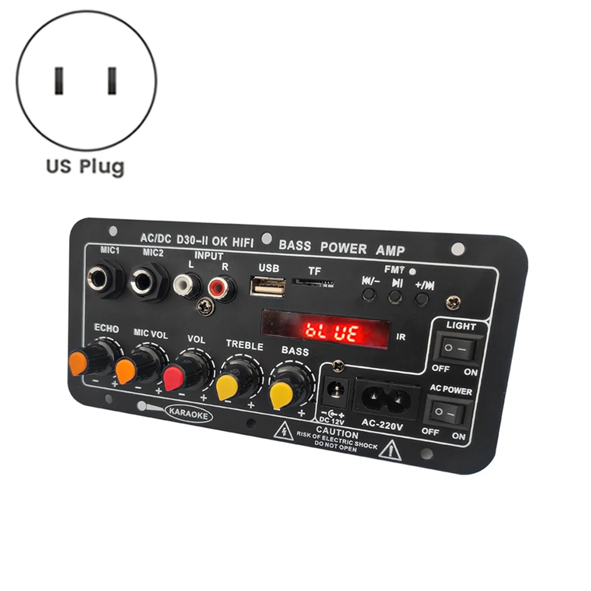 12 В цифровой Bluetooth усилитель плата сабвуфер двойной микрофон караоке усилитель динамик домашний кинотеатр американская вилка