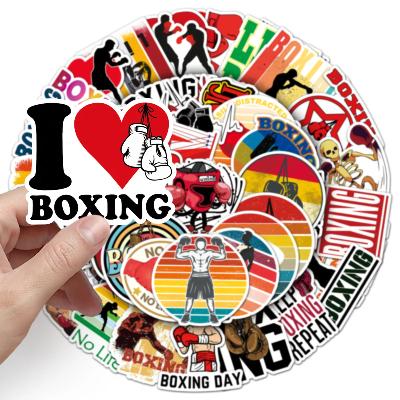 

50Pcs Cool Boxing Match Stickers Waterproof Athletic Decals Trendy Sports Stickers for Water Bottle Luggage Skateboard Laptop