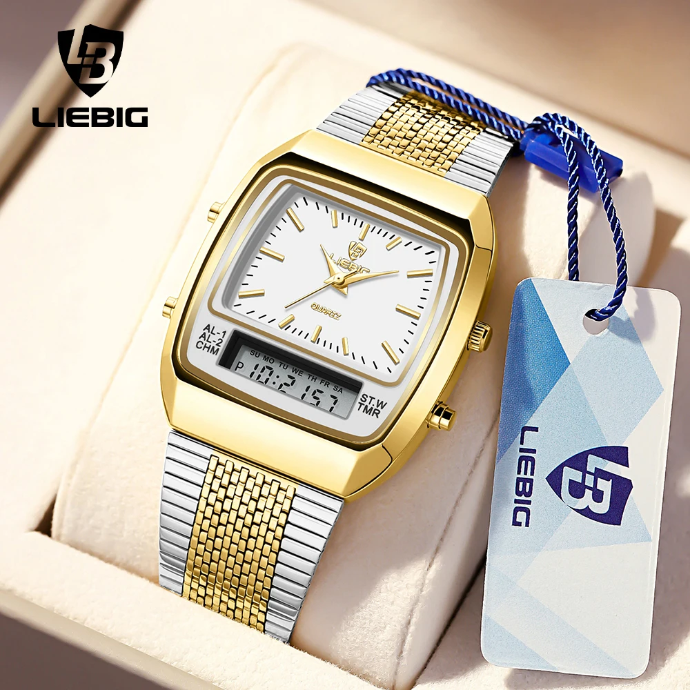 

LIEBIG Luxury Digital Quartz Watches For Men Fashion Casual Dual Display Time Sports Week 30Bar Waterproof Wristwatches Relojes