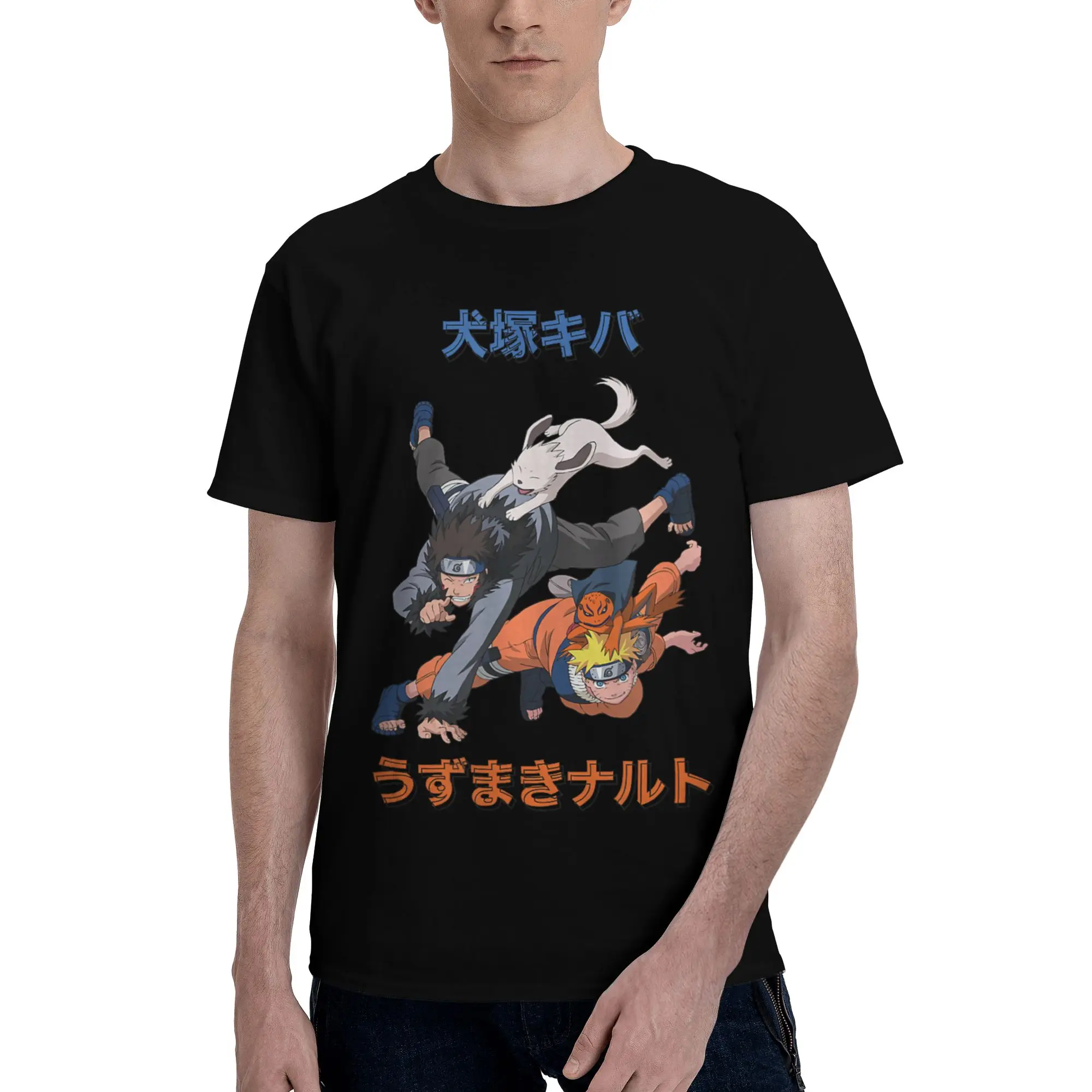 Camiseta oficial de Bandai Naruto Inuzuka Kiba Uzumaki para adultos, ropa unisex para hombres, camisetas informales de manga corta, algodón puro
