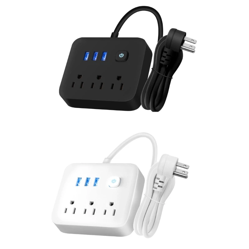 Universal Electrical Socket Extension Cable USB Power Strip for Office 3pcs AC-Outlets 3 USB Ports Surge Protector