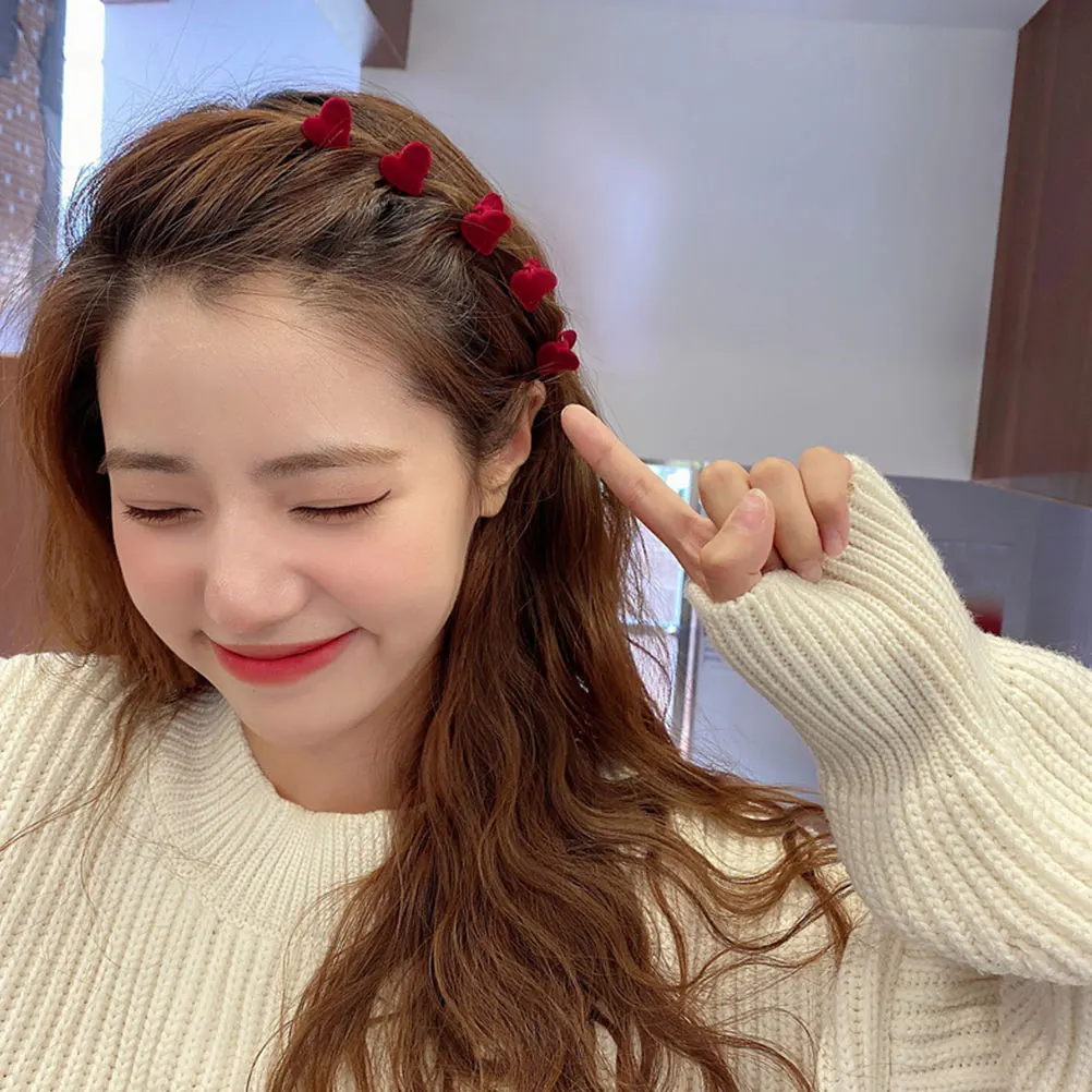 

10 Pcs Heart Shaped Flocking Hair Claw Clips Women Card Small Jaw Clamp Accessories Dating Office School