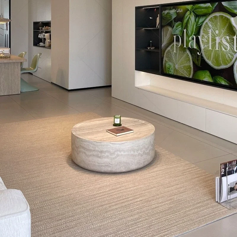Modern Home French Cream Style Travertine Round Coffee Table Household Side Tables Pliante Desk Living Room Furniture Luxury