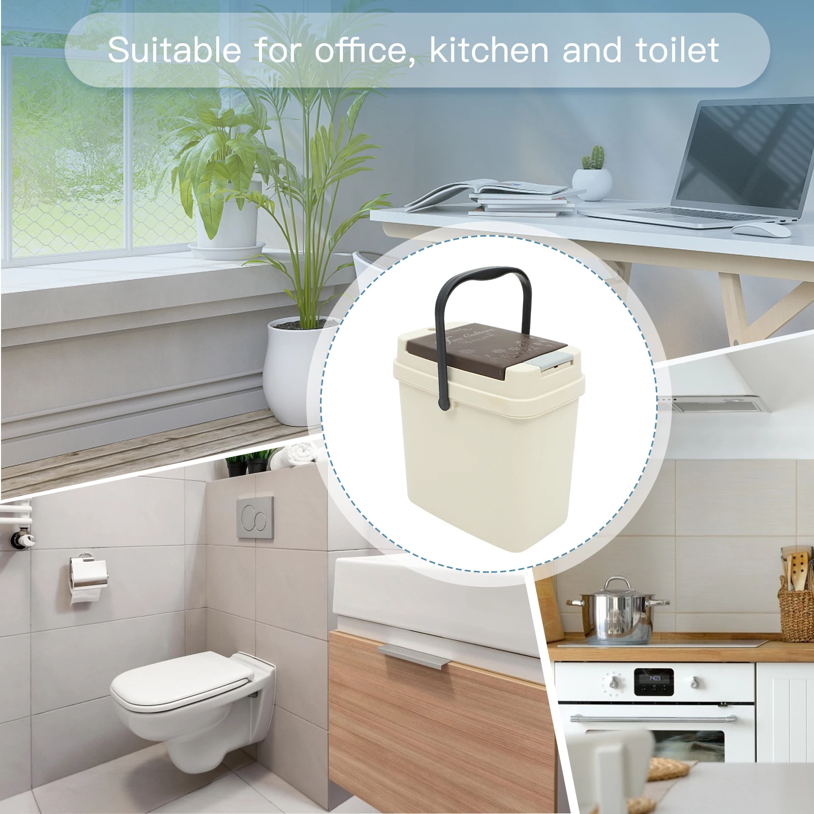 

Home Kitchen Button Open Large Capacity Trash Can Garbage Bin Tea Draining Container Plastic Wastebasket For