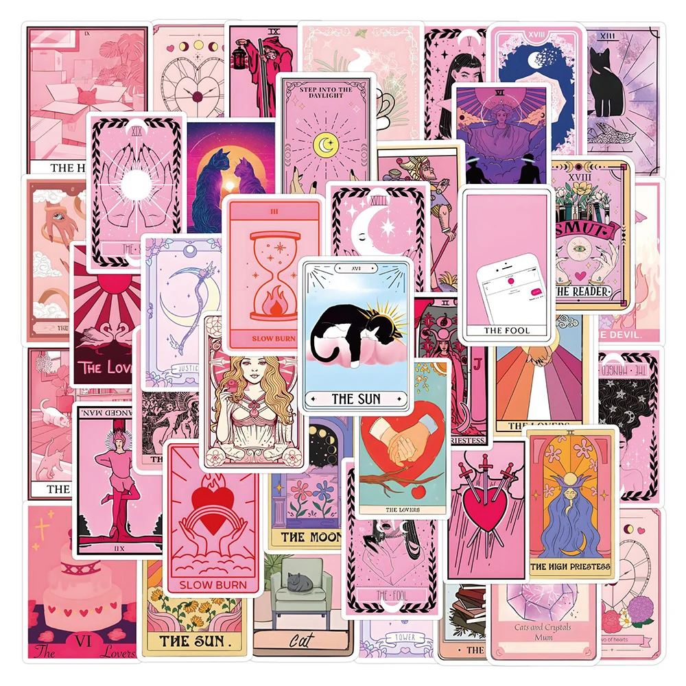 10/30/55/110PCS Pink Style Tarot Cards Cartoon Stickers DIY Car Bike Travel Luggage Laptop Classic Toy Graffiti Sticker Gift