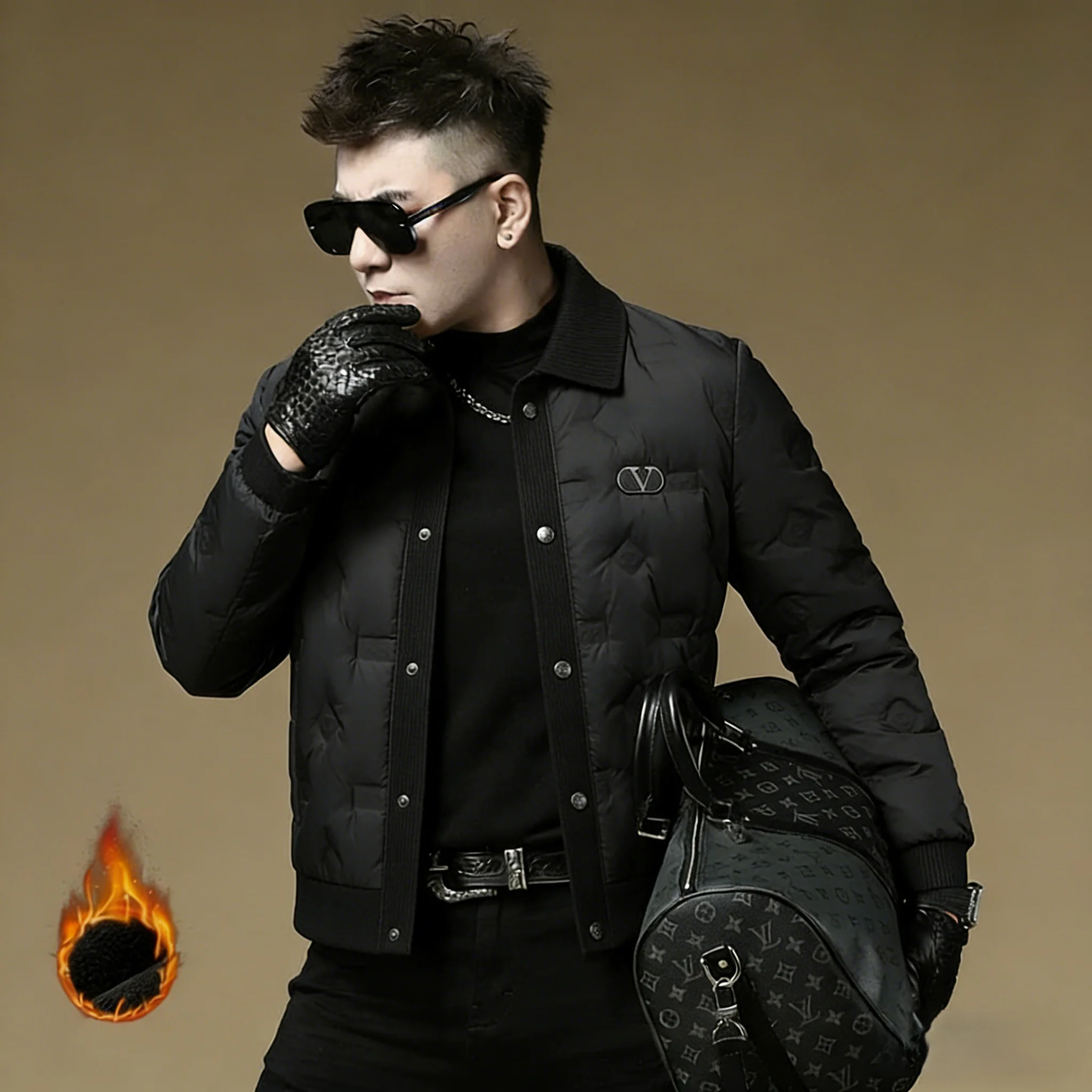 

Мужская пуховая куртка Bla 90 Down Slim Fit с отложным воротником, модная, городская, стильная, водонепроницаемая, с длинными рукавами, молодежная, приталенная.