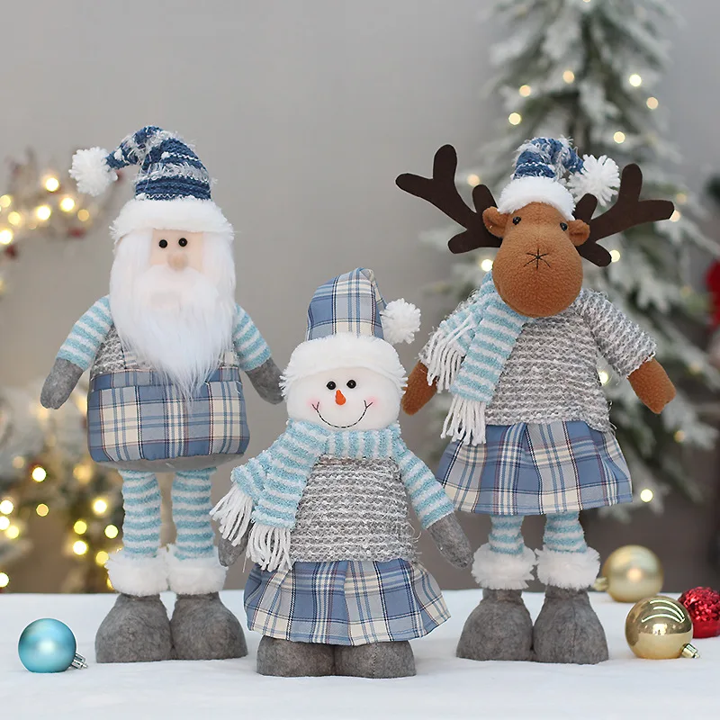 New Christmas With Telescopic Doll Decoration Santa Figurine Home Table Decoration Kid Gifts 2023 Knitted Striped Christmas Doll