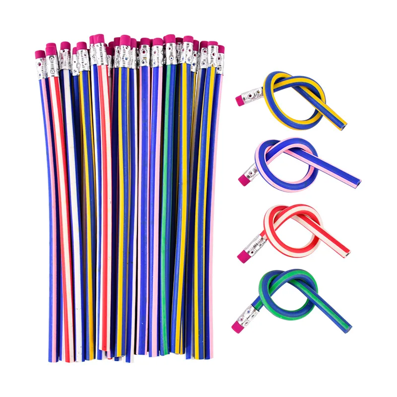 10Pcs Colorful Stripe Bendy Pencil Flexible Soft Pencil Magic Bendable Pencil Eraser Kid Birthday Party Gift School Prize Reward