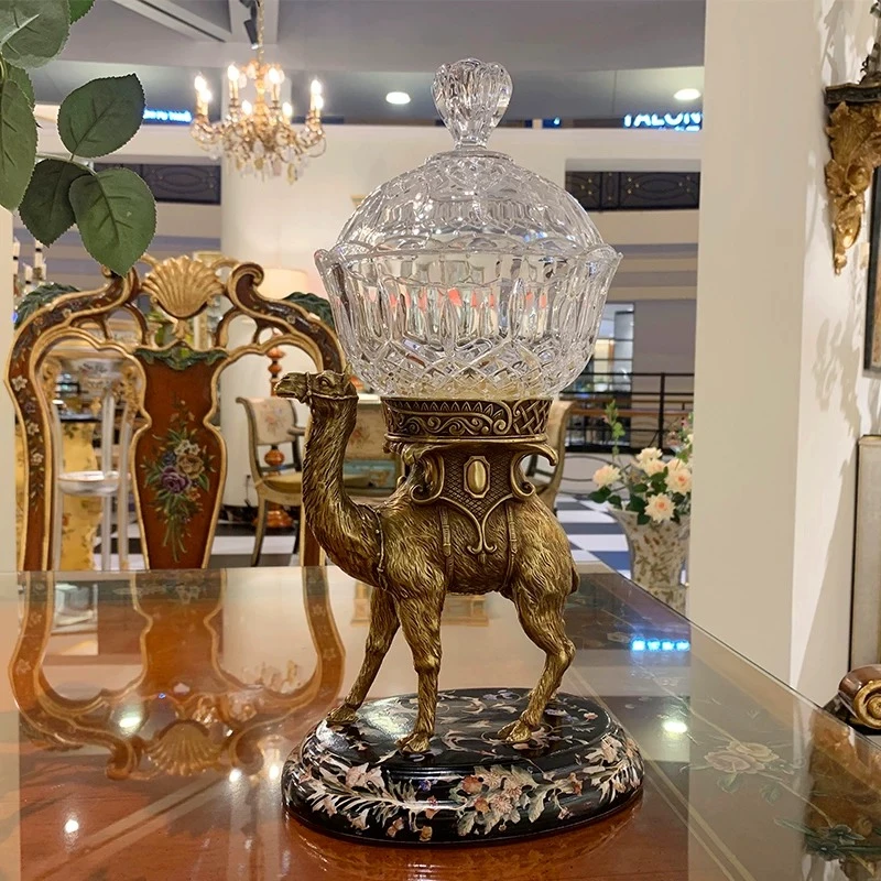 Luxury French European art imported crystal copper camel candy box living room exquisite decoration ornament