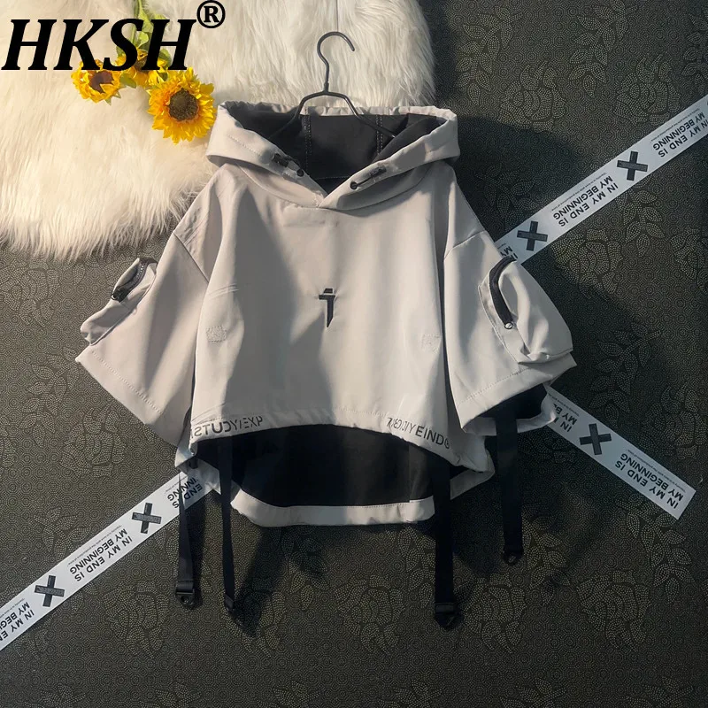 HKSH Spring Autumn New Men Tide Dark Waistcoat Safari Style Half-Cape Vest Ribbons Short-Sleeve Trendy Fit Women Hooded HK26711